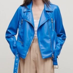 Vibrant Blue Leather Jacket for Women